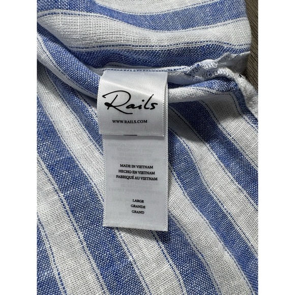 Rails Kristie Stripe Linen Blend Shirt Women's Size Large Balloon Sleeve Blouse - Picture 9 of 15